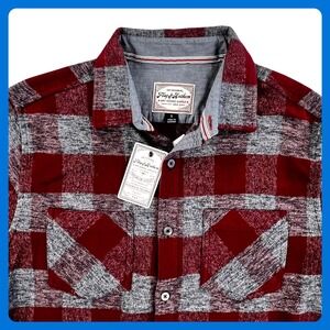 Flag & Anthem Flannel Shirt Men's SMALL Red Gray Cotton Plaid Long Sleeve NWT